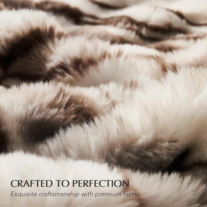 EverGrace Faux Rabbit Fur Bubble Throw Blanket, 50"x60", Beige & Gray | Ultra Soft, Luxury Faux Rabbit Fur Throw, Thick Warm Bubble Blanket, Cozy Fluffy Reversible, for Bed, Couch, Chair, Sofa