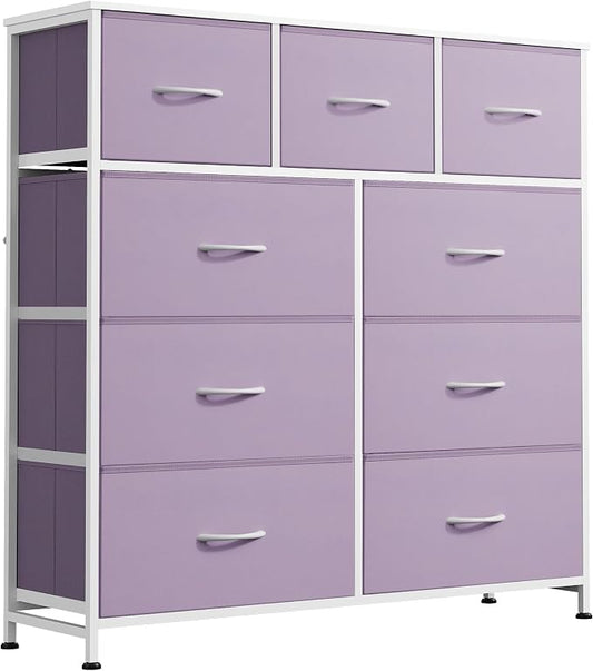 WLIVE Tall Dresser for Bedroom, 9 Drawer Chest of Drawers, Purple | 9 roomy fabric drawers, Tall storage design, Bedroom or closet use, Sturdy steel frame, Smooth wood tabletop
