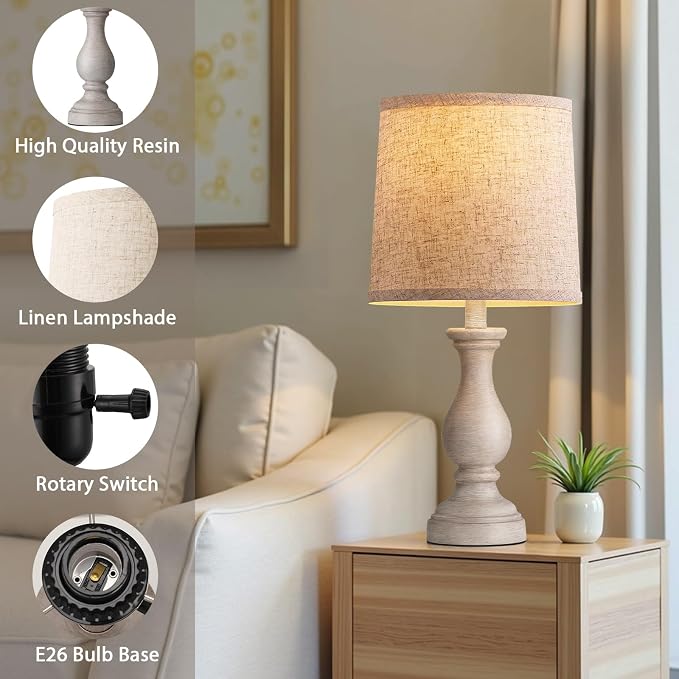 22" Farmhouse Table Lamps Set of 2, Rustic Bedside Lamps for Bedroom | Lamps for Living Room, Night Stands, End Table, Office, Desk, Clearance, Boho Decor, Linen Shades
