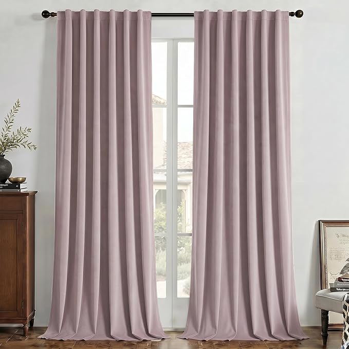 Joydeco 100% Blackout Curtains Velvet Black Out Curtain 96 Inch Drapes | for Bedroom Living Room, Heat and Light Blocking, Thermal Insulated Luxury Heavy Duty Curtain 2 Panels Back Tab&Rod Pocket