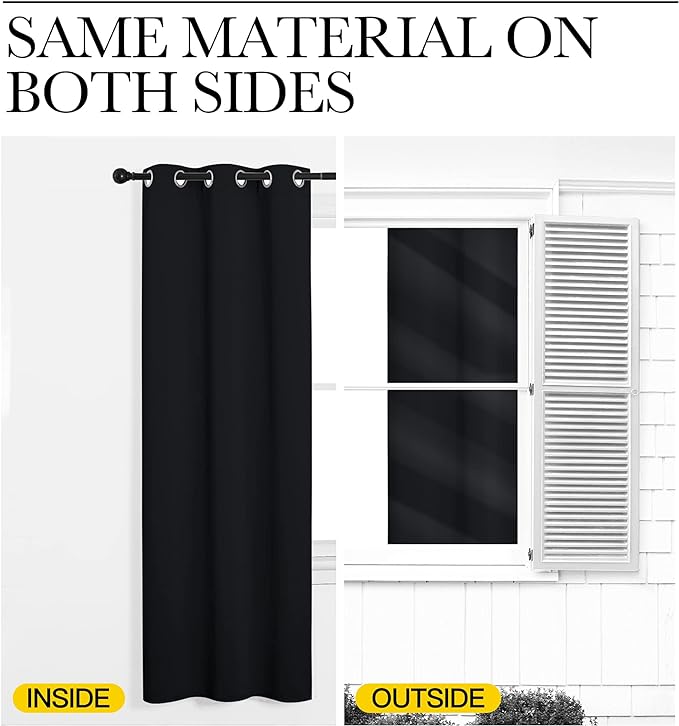 NICETOWN Bedroom Blackout Curtains Panels 1 Pair 55 x 92-inch Black | Triple Weave Energy Saving Thermal Insulated Solid Grommet Blackout Draperies for Patio