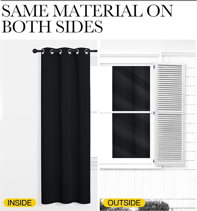 NICETOWN Black Blackout Curtains for Bathroom 34" Wide x 72" Long 2 Panels | Black Solid Thermal Insulated Grommet Blackout Drapes Drapery Panels for Window, Noise Reducing Room Darkening Decor