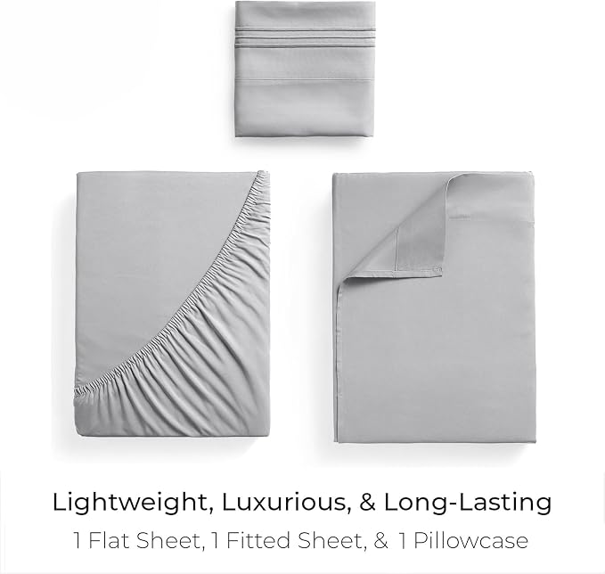 Mellanni Iconic 3-Piece, Ultra Soft Sheet Set (Twin, Light Gray) | 10M+ Sleepers. Lab-tested: Sleeps Cool, Stays Bright, Strong, Smooth. Good Housekeeping Best Bedding, 7 yrs running.