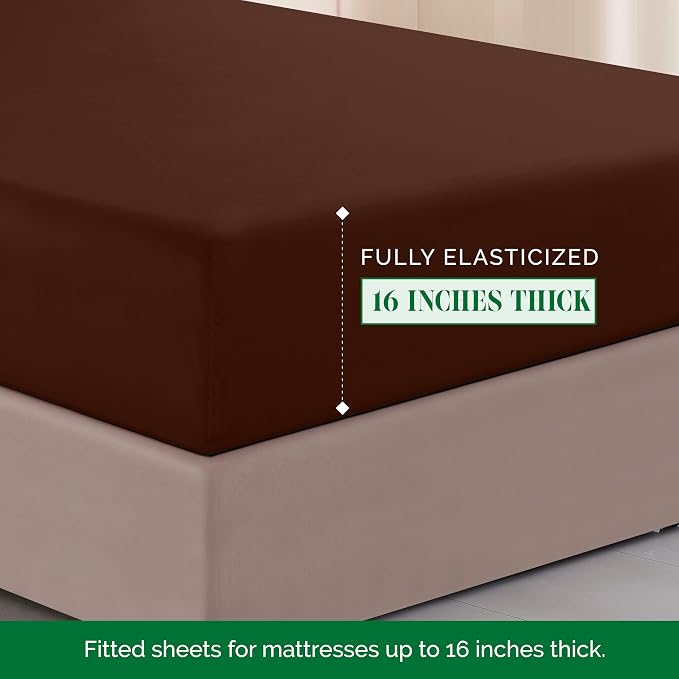 Elegant Comfort Luxurious 1500 Premium Hotel Quality Microfiber Three Line Embroidered Softest 4-Piece Bed Sheet Set, Wrinkle and Fade Resistant, Queen, Chocolate Brown