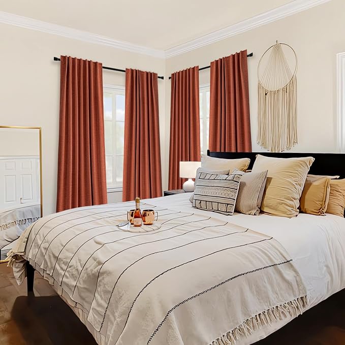MIULEE 100% Blackout Fall Linen Curtains & Drapes W52 x L96 Inch Terracotta | 2 Panels, Full Black Out, Thermal Insulated, Room Darkening Window Curtains for Bedroom Living Room , Back Tab & Rod Pocket