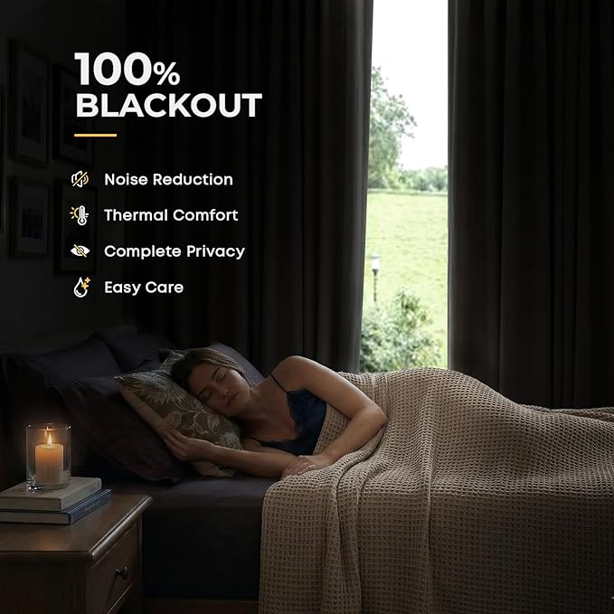 INOVADAY 100% Blackout Curtains for Bedroom Black Out Curtains 80 Inch Long | Blush Pink Living Room Curtains 2 Panels, Clip Rings Linen Look Blackout Drapes, Thermal Insulated Room Darkening,W50xL80