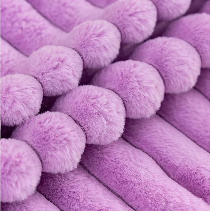ZLINA Light Purple Striped Faux Fur Throw Pillow Covers 26 x 26 Inch | 2‑Pack, boho striped pillow covers,velvet back,fuzzy plush cushion covers , for sofa bed livingroom home decor