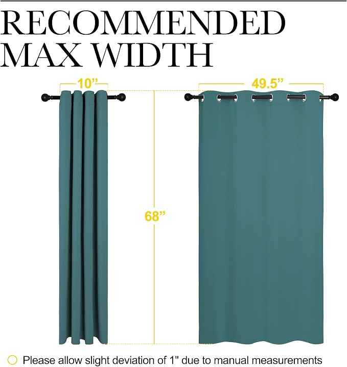 NICETOWN Bedroom Blackout Curtain Panels, 1 Pair, 55 by 68-inch, Sea Teal | Blackout Draperies Thermal Insulated Solid Grommet Blackout Curtains/Drapes