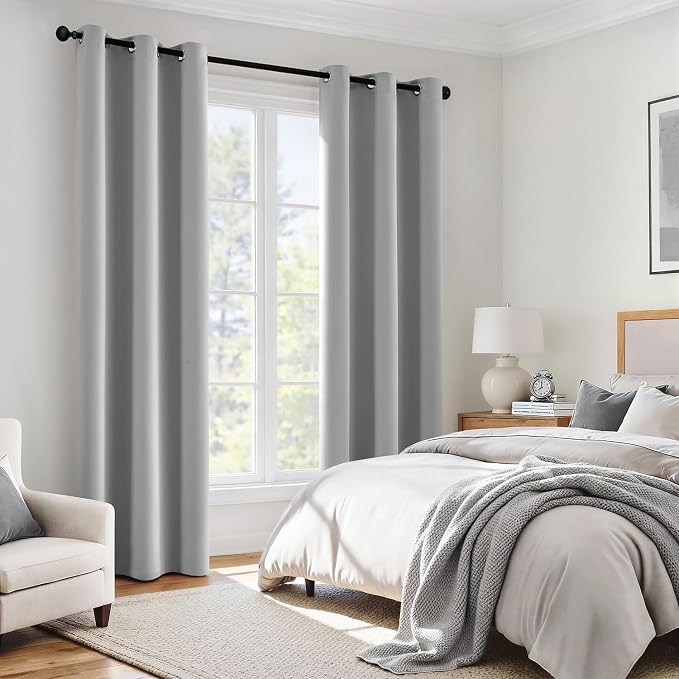 MIULEE Light Grey 40x72 Inch 100% Blackout Curtains for Bedroom | 2 Thick Layers Thermal Insulated Window Curtains with Black Liner, Noise Reducing Grommet, Drapes for Living Room, 2 Panels