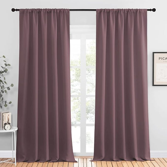 NICETOWN Room Darkening Curtains for Bedroom - Home Decoration Privacy Protection Thermal Insulated Solid Drapes/Draperies for Sliding Glass Door (Dry Rose, Set of 2, 52 x 95 inches)