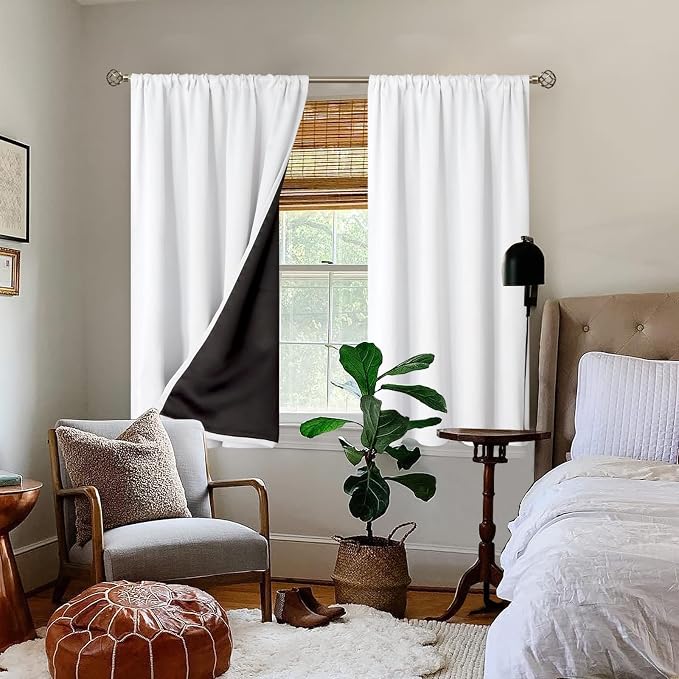 BGment White Blackout Curtains for Bedroom 54 Inch Long 2 Panels | Thermal Insulated Black Out Curtains, Room Darkening Soundproof, Rod Pocket Window Curtains for Living Room, 52 x 54 Inch