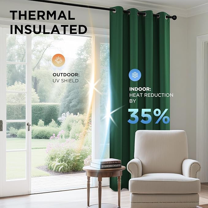 Joydeco Blackout Curtains 84 Inchs Long 52 Wide Black Out Curtains 2 Panels, Thermal Insulated Long Curtain& Drapes Room Darkening Grommet Drapes for Living Bedroom Window (W52 x L84 Inch, Dark Green)