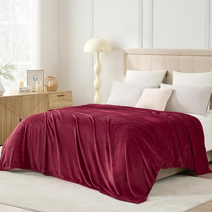 Hansleep Full Burgundy Red Fleece Blanket, Soft Flannel Bed Blanket | Fuzzy Cozy Blanket 84x90 Inches, Multi-use for Bed, Sofa, Couch, Travel, Camping, All Season Warm Lightweight Cover