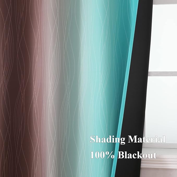 Brown and Teal Ombre Blackout Curtains for Bedroom 96 Inch | Light Blocking Gradient Curtains for Living Room,Thermal Insulated,Room Darkening Grommet Window Drapes,52Wx96L,2 Panels Set