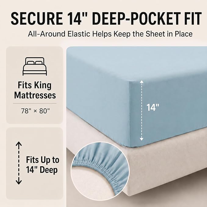 King Size Comforter Set Light Blue - 7 Pieces Bed in a Bag | OEKO-TEX Certified, All-Season, Bedroom, Guest Room, Down-Alternative Comforter + Flat & Fitted Sheets + 4 Pillowcases