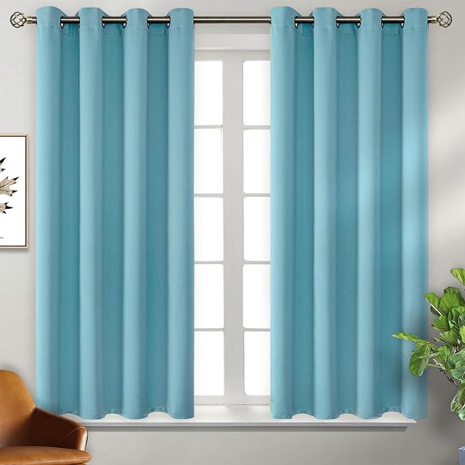BGment Short Curtains for Small Window 54 Inch Long - Aqua Blue 2 Panels | Grommet Top, Light-Blocking, Sunblock, Thermal Insulated, Window Drapes for Kids Boys Room, 52x54 Inch