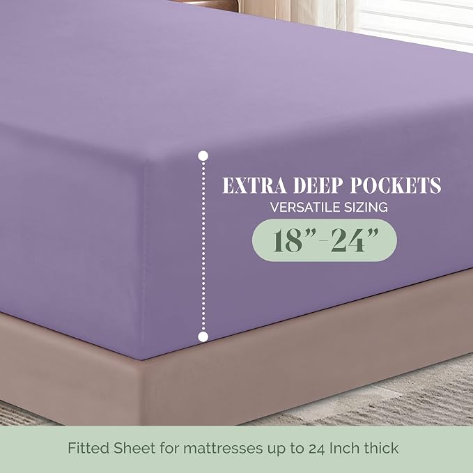 Elegant Comfort Luxurious 1500 Premium Hotel Quality Microfiber 4-Piece Sheet Set, 18-24 Inches Deep - Extra Deep Pocket Sheets - Ultra Soft 4PC Deep Pocket Sheets, King, Lavender