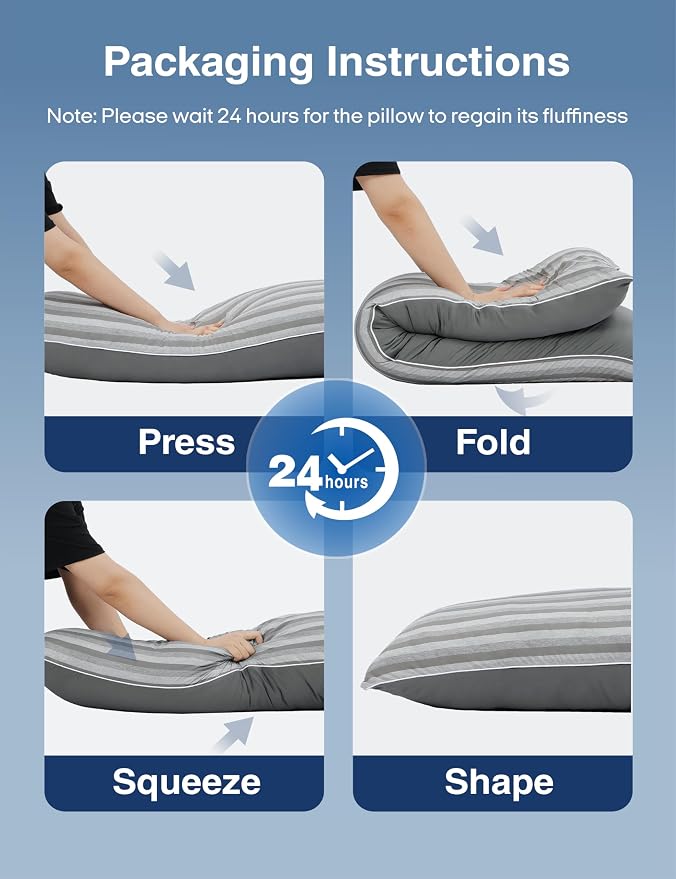 ZonLi Cooling Body Pillow for Adults, Long Pillow with Memory Foam Adjustable, Firm Support Body Pillow for Side Sleeper, Pregnant, Back Pain Relief, Washable Pillowcase, 20x54 inch, Grey