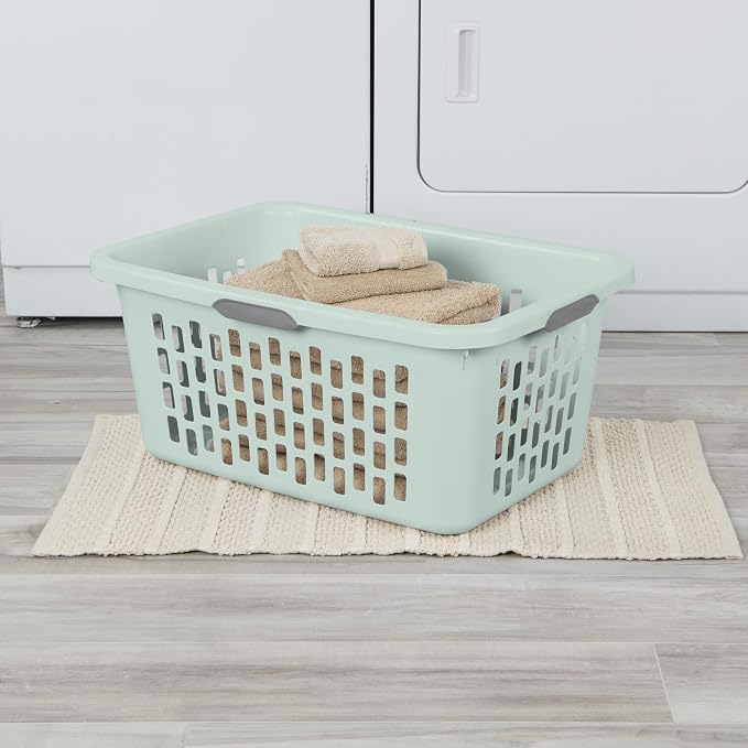 Sterilite Rectangular Laundry Basket, Plastic Clothes Hamper, 12-Pack | 2 Bushel, Mint - Ventilated Open-Top Utility Wash Bin with 4 Handles and Large Clothing Load Capacity