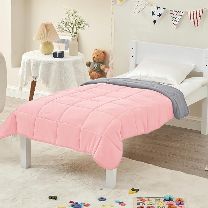 yescool Weighted Blanket (10 lbs, 41" x 60", Pink & Grey) Cooling Heavy Blanket, Perfect for 90-110 lbs, Breathable Throw Blanket Gifts with Premium Glass Bead, Machine Washable