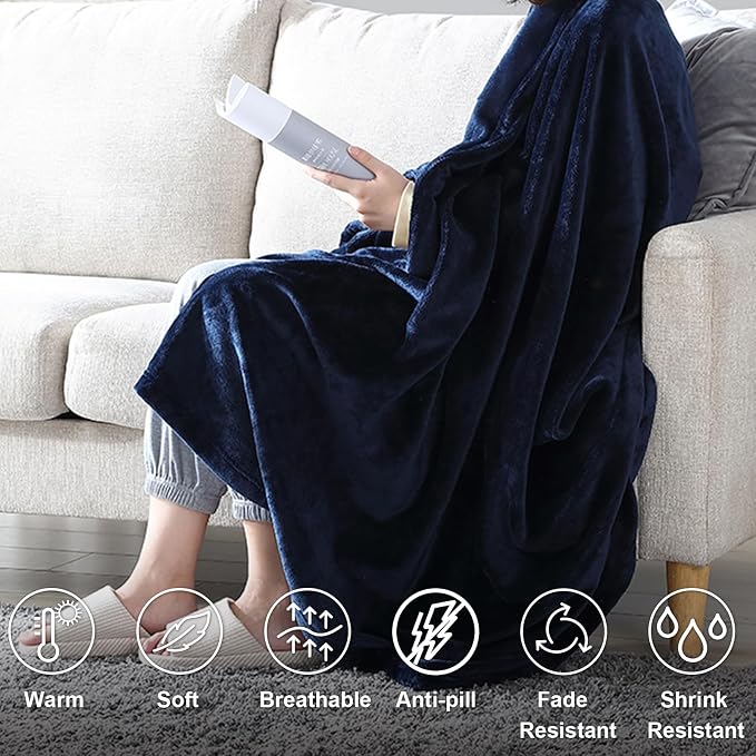 Hansleep King Navy Blue Fleece Blanket, Soft Flannel Bed Blanket | Fuzzy Cozy Blanket 90x108 Inches, Multi-use for Bed, Sofa, Couch, Travel, Camping, All Season Warm Lightweight Cover