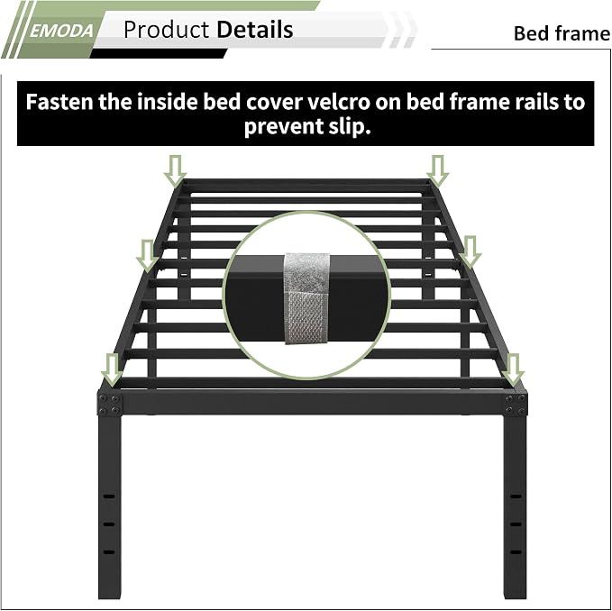 EMODA 18 Inch Twin Bed Frames with White Cover Skirt, Heavy Duty Metal Twin Platform Bed Frame No Box Spring Needed, Noise Free, Easy Assembly