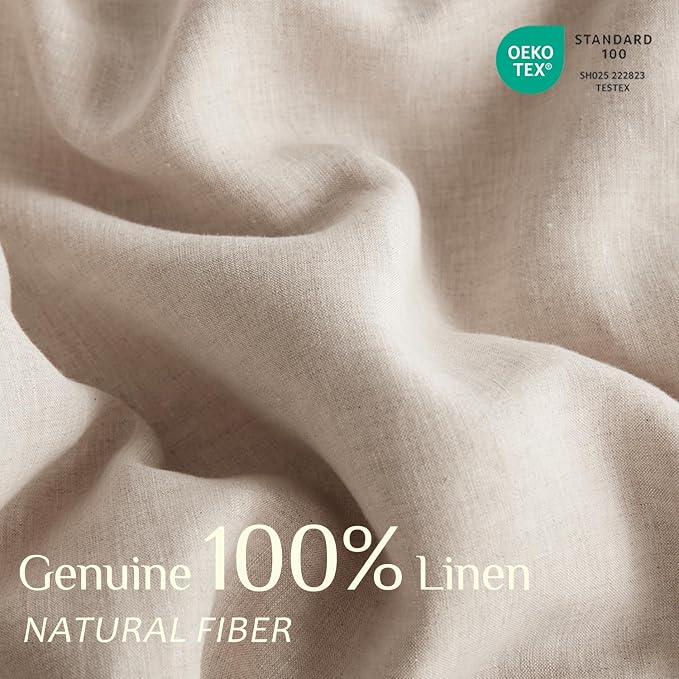 DAPU 100% French Linen Duvet Cover 3Pcs Set, 170GSM Linen Bedding, Queen | Soft Breathable All-Season for Hot sleepers, Corner Ties & Zipper Closure, French Linen Flax from Normandy, Natural Linen