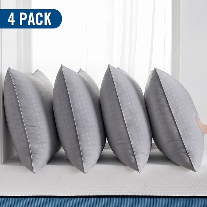 King Size Bed Pillows for Sleeping 4 Pack,Luxury Hotel Pillows,Comfortable and Supportive,Machine Washable,Suitable for Stomach,Back and Side Sleepers.(Grey)