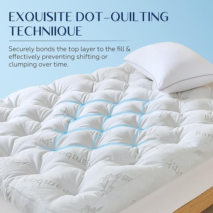 5 Inch Cooling Bamboo Mattress Topper Full Size,54x75 in,2000 GSM | Full Bamboo Mattress Pad Cover,Gel Memory Foam Filling,Viscose Made From Bamboo Pillow Top,Pain Relief,For Hot Sleppers