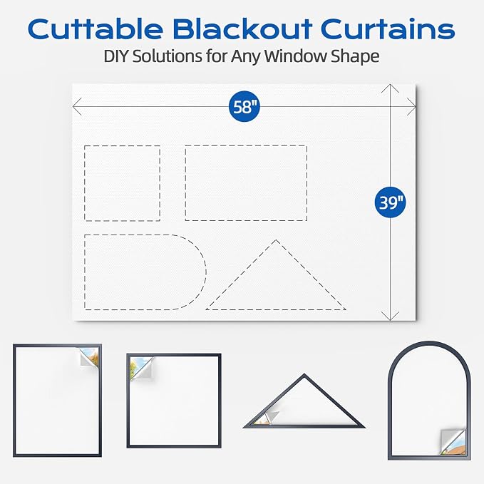 Blackout Curtains for Bedroom, 39" x 58" Portable Blackout Blinds No Drill | 100% Blackout Window Cover with Hook&Loop Strip, Temporary Blackout Shades, Blackout Window Film for Nursery Travel RV- White