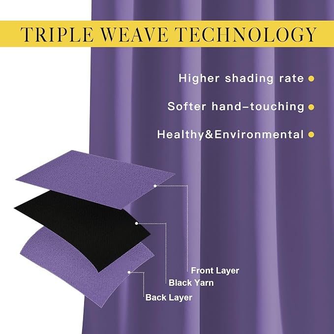 NICETOWN Lilac Purple Room Darkening Curtains 66 inches Long, Grommet Thermal Curtains Window Treatment Sound Reducing Drapes for Bedroom/Home Family, W66 x L66, 2 Panels