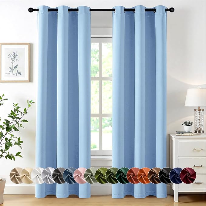 MIULEE Blackout Curtains for Bedroom 2 Panels 40 x 72 Inch Long Sky Blue | Thermal Insulated, Living Room Darkening Grommet Drapes, Noise Reducing, Light Blocking Window Treatments