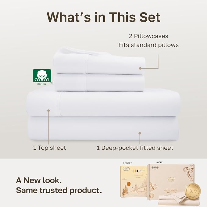 California Design Den Soft 100% Cotton Sateen Full Size Bed Sheets, White | 400 Thread Count Backed by Good Housekeeping Seal, 16" Deep Pocket, All-Around Elastic, Durable, Easy Care, 4 Pc Set