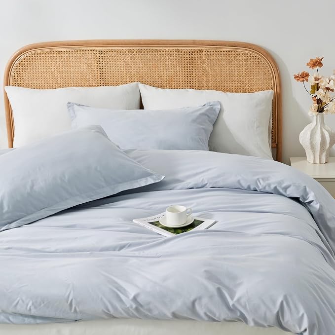 OAITE Duvet Cover Set 100% Washed Cotton Solid 3pcs | Soft,Durable,Long-staple Cotton,Hidden Zipper with 8 Interior Corner Ties,2 Pillowcases