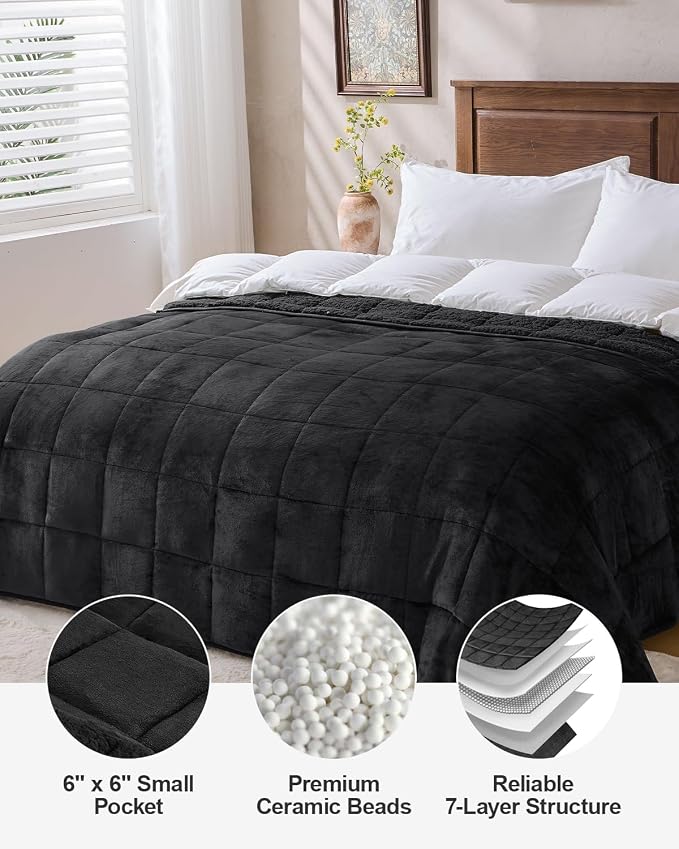 Ultra Soft Sherpa Weighted Blanket for Adults, 60"x80" 17lbs Heavy Blankets | Cozy Comfort for Relaxing Nights, Double-Sided Fluffy Sherpa & Fleece, Double Inner Layers-No Bead Bunching, Even Weight