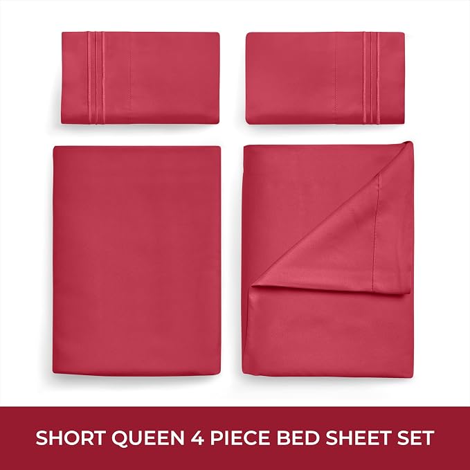 Mellanni RV Short Queen Sheets - 4 PC Iconic Collection Bedding | Hotel Luxury, Extra Soft, Cooling Bed Sheets - Deep Pocket up to 10 inch (RV/Short Queen, Brick Red)