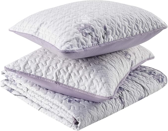 Comfort Spaces Bedspread Coverlet Set, Full/Queen, 3 Piece, Grey/Purple | All Season, Microfiber, Classic Layered Look for Any Bed, Floral Pattern, Reversible, Lightweight, OEKO-TEX Certified