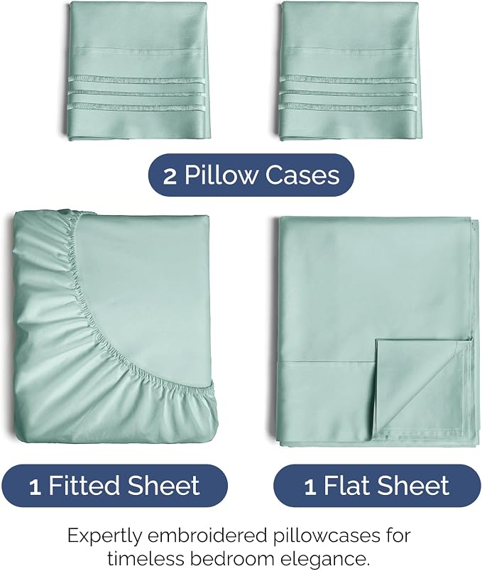 King Size 4 Piece Sheet Set - Ultra Soft & Cooling Bed Sheets - Light Teal | Fits 8 Inch to 16 inch Mattress, Wrinkle Free & Fade Resistant with Deep Pockets, Breathable, Comfy Hotel Luxury Bedding