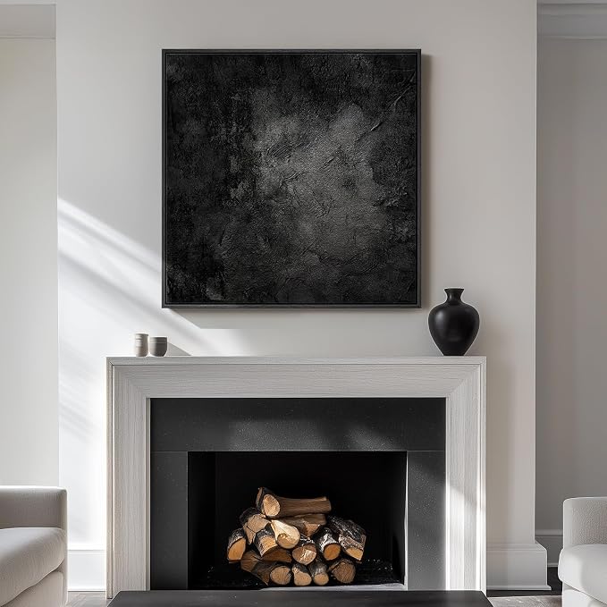 Framed Modern Black Abstract Square Wall Art Decor for Living Room, 30x30 | Minimalist, Canvas prints, Dark moody paintings, Black frame, Square pictures, Dining room, Bedroom, Office wall decor