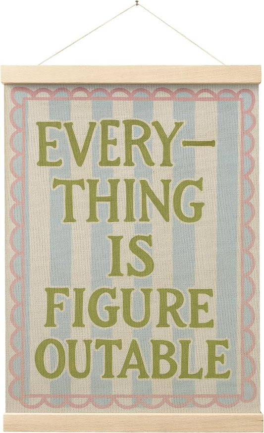 FGFK Everything Is Figureoutable Wall Art Poster Hanger Frame, Motivational Office Decor, Dopamine Positive Affirmations Canvas Prints Framed Wall Decor for Girls Bedroom College Dorm, 12x16 Inch