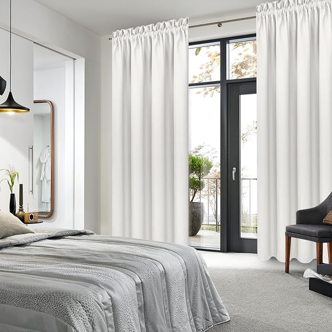 DWCN Blackout Curtains for Bedroom Living Room 38 x 84 Inch Long Ivory | 2 Panels Set, Room Darkening, Thermal Insulated, Light Blocking, Rod Pocket Drapes, Noise Reducing Window Treatments