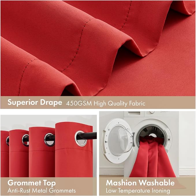 MIULEE Red 100% Blackout Curtains for Bedroom 40x45 Inch Length 2 Panels | 2 Thick Layers Thermal Insulated Short Curtains with Black Liner, Noise Reducing Grommet, Drapes for Living Room