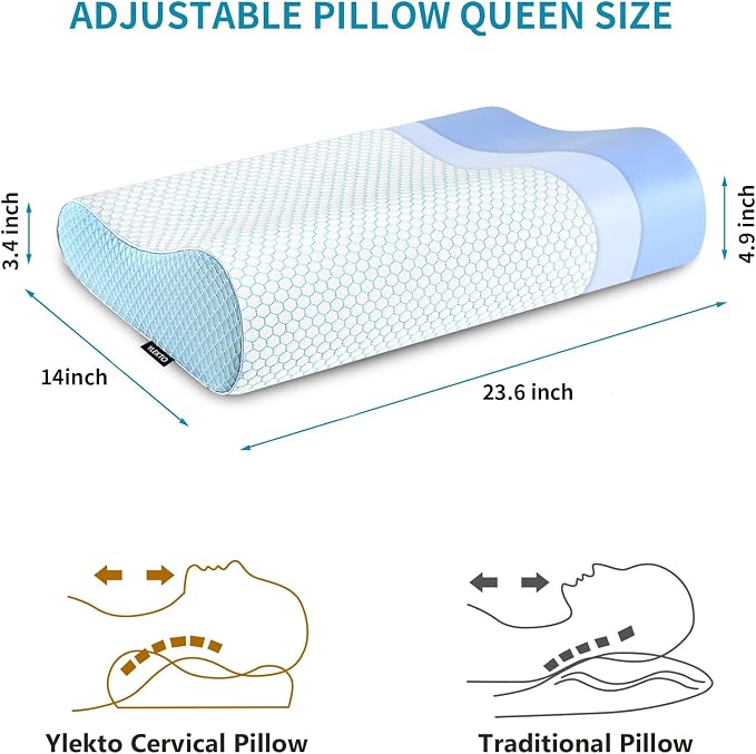 Memory Foam Pillows , Neck Pillow Queen Size Bed for Sleeping , Ergonomic Cervical Support Side Back Stomach Sleeper , Orthopedic Contour and Shoulder Pain