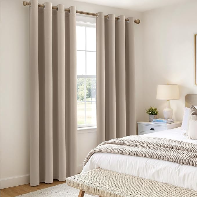 MIULEE Taupe Blackout Bedroom Curtains Drapes 72 Inch Long 52"x72" | Grommet Top, Room Darkening Window Drapes, Privacy Protection, Thermal Insulated, Heat Blocking, Light Blocking