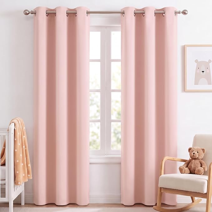 NICETOWN Blush Pink Room Darkening Curtains 84 Inches Long 2 Panels | For Girls Room, For Bedroom, Thermal Insulated, Blackout Drapes, Grommet, Noise Reducing, W40" x L84"