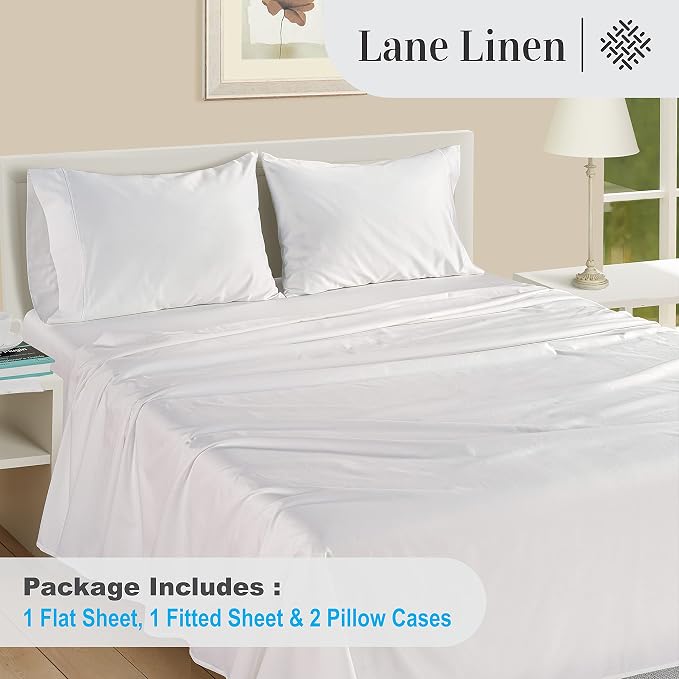 LANE LINEN Full Size Sheets 100% Egyptian Cotton Sateen - White | Full Size Bed Sheets - 4-Piece Set, For Guests And Everyday Use, For A Silky Hotel-Style Bed, Guest-Ready Comfort