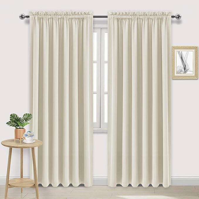 DWCN Wide Blackout Curtains for Bedroom 70 x 84 Inch Long Light Beige | 2 Panels Set, Room Darkening, Thermal Insulated, Light Blocking, Rod Pocket Drapes, Noise Reducing Window Treatment
