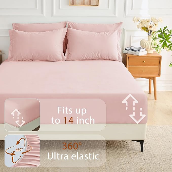 7 Pieces Full Comforter Set, Soft Bed in a Bag Full Size, All Season Bedding Set with Comforter, Flat Sheet, Fitted Sheet, Pillowcases & Shams, Pink