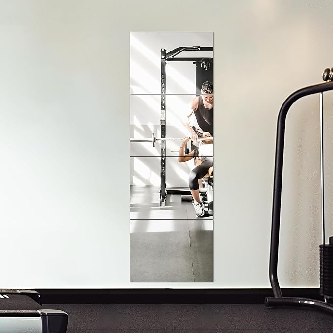 Wall Mirror Full Length, Glass, 16x12'' - 4PCS | Mirror Tiles, Full Body Mirrors for Home Gym, Over The Door, Entryway, Living Room, Bedroom