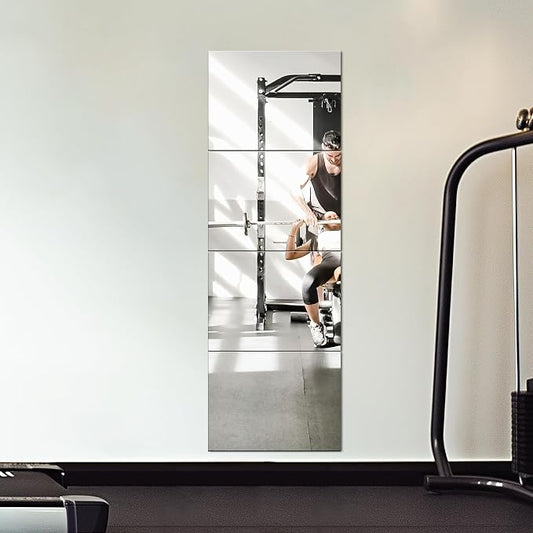 Wall Mirror Full Length, Glass, 16x12'' - 4PCS | Mirror Tiles, Full Body Mirrors for Home Gym, Over The Door, Entryway, Living Room, Bedroom